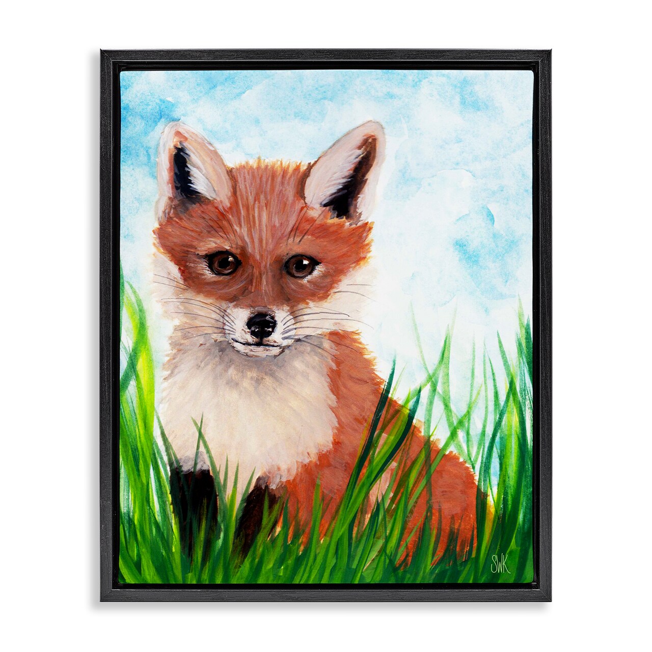 Stupell Industries Baby Fox in Grass Floating Frame Design By Sarah Waldron Kimball
